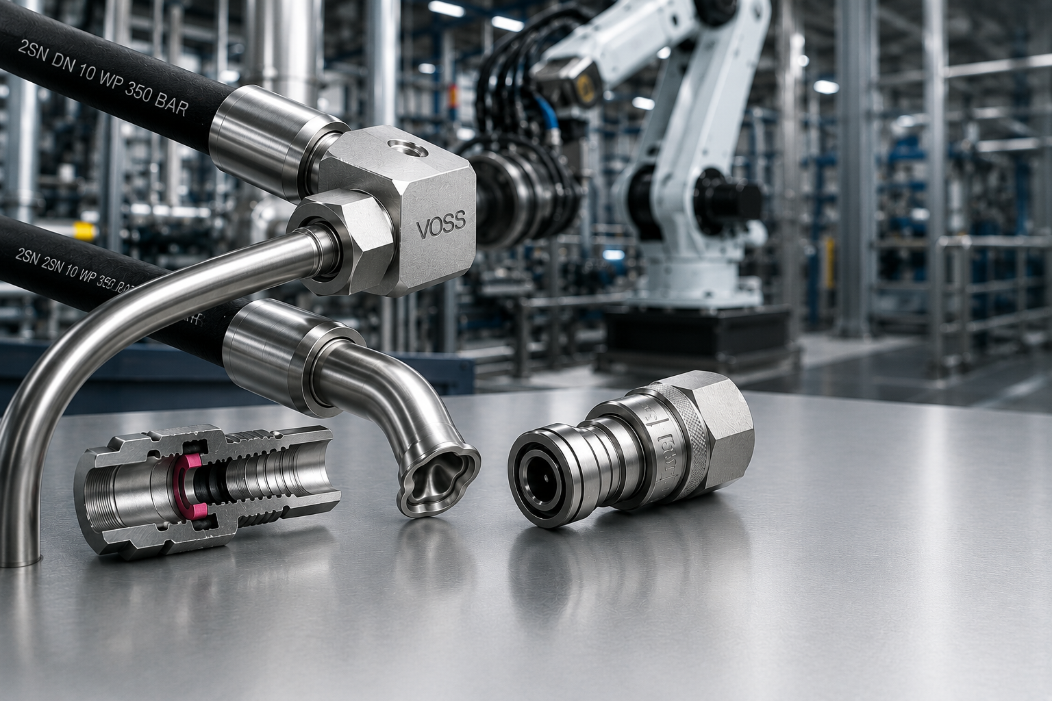 Maquinaria de conformado en frío VOSS Form SQR optimizando la seguridad hidráulica en una planta industrial.